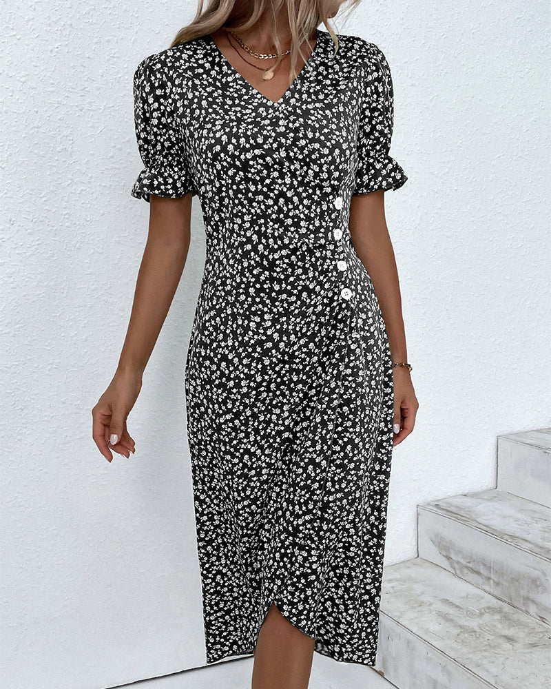 Tine - Short Sleeve Dress with Floral Print