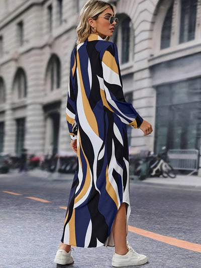 Marga - Printed shirt dress with collar and long sleeves