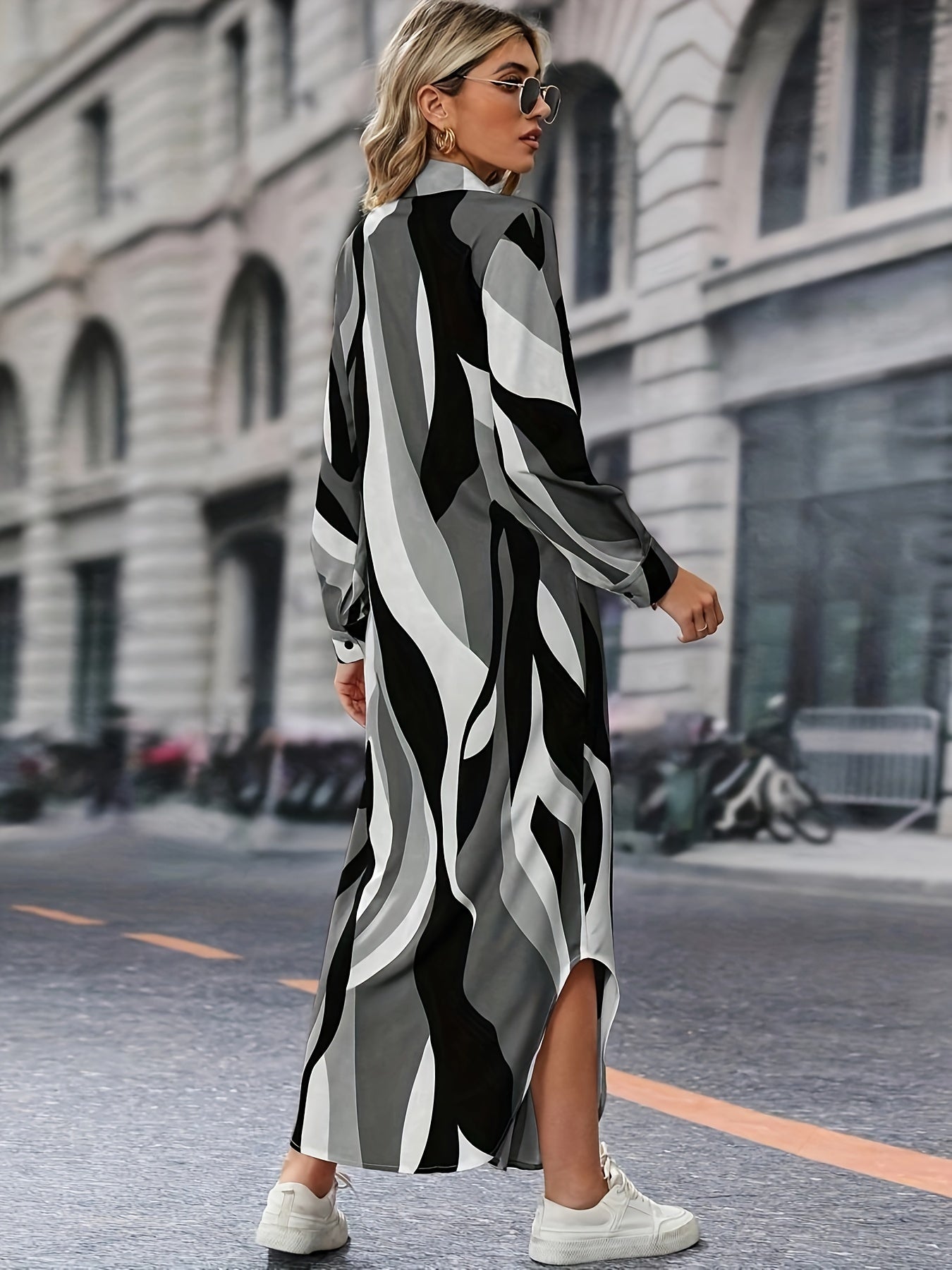 Marga - Printed shirt dress with collar and long sleeves