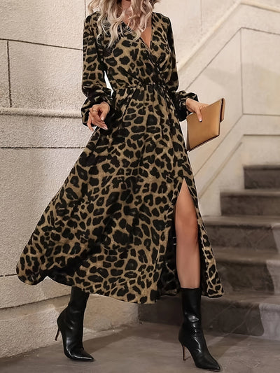 Juliette – Long fluid dress with leopard print