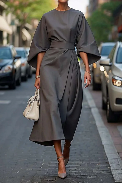 Loungette - Elegant Dress with Raglan Sleeves and Belt