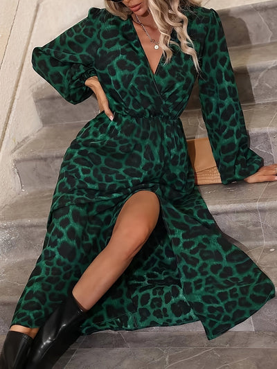 Juliette – Long fluid dress with leopard print